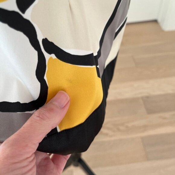 STYLE & CO Flowy Button Front Blouse Yellow Cream Black 3/4 Bell Sleeve Abstract - Picture 11 of 12